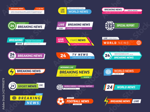 Breaking news. Broadcasting banners tv sport video interface vector graphic. Illustration of interface sport header, broadcast channel bar