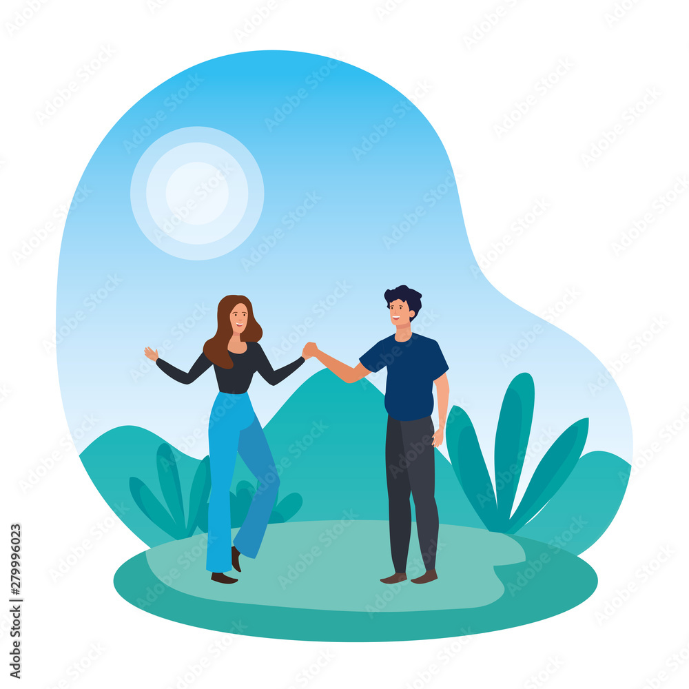 young lovers couple in the landscape young lovers couple in the landscape