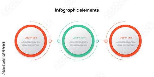 Business process chart infographics with 3 step circles. Circular corporate workflow graphic elements. Company flowchart presentation slide template. Vector info graphic design.