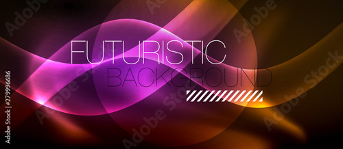 Neon color wave lines abstract background, magic techno futuristic light