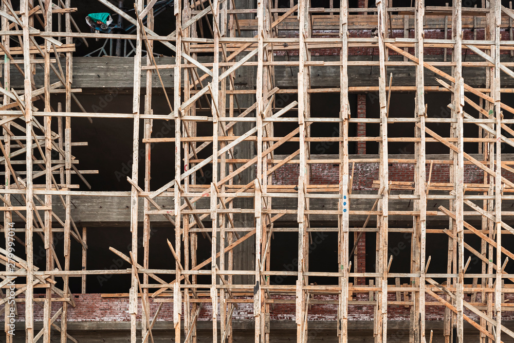 Wooden scaffolding industrial background