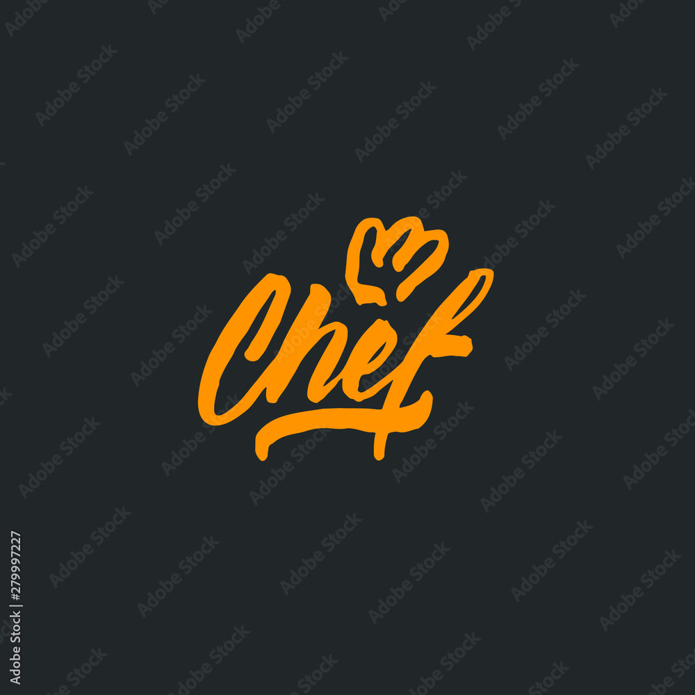 Obraz premium Chef logo. Lettering Hand lettering with a cap chef. Symbol icon logo design.