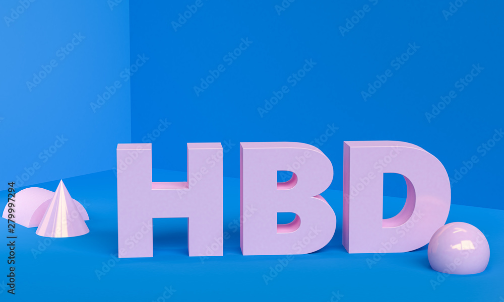 Happy birth day Minimalist abstract background, primitive geometrical figures, 3D render.