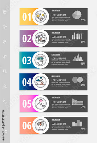 Vector infographic flat template circles for six label, diagram, graph, presentation. Business concept with 6 options. For content, flowchart, step for step, timeline, workflow, marketing