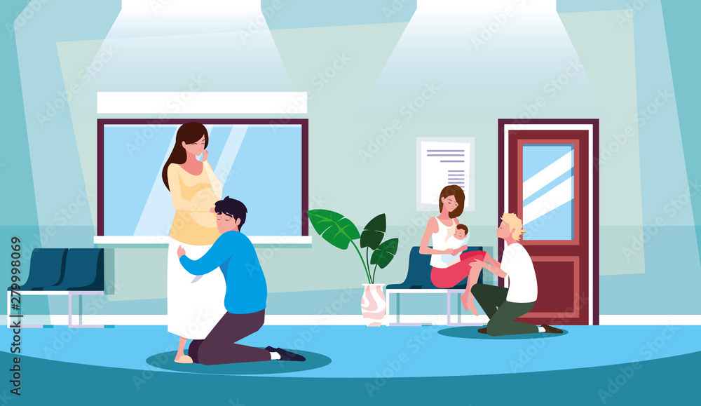 cute couple pregnancy in waiting room cute couple pregnancy in waiting room