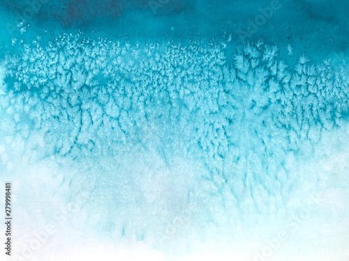 Watercolor abstract turquoise background with streaks and spots