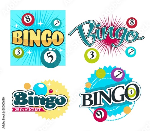 Bingo game gambling equipment balls with numbers isolated icons