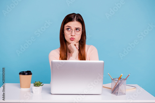 Bild auf Leinwand Close up photo beautiful she her foxy lady sit desk office workplace workstation