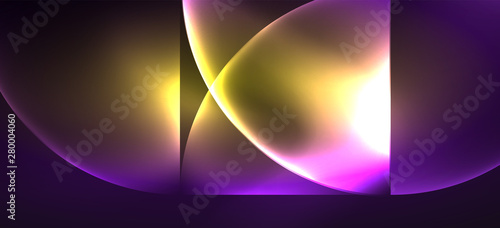 Neon glowing techno lines, hi-tech futuristic abstract background. Template with abstract shapes in dark space
