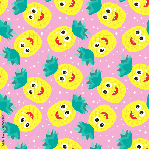 Seamless pattern with colorful pineapples. © Evgeniya M