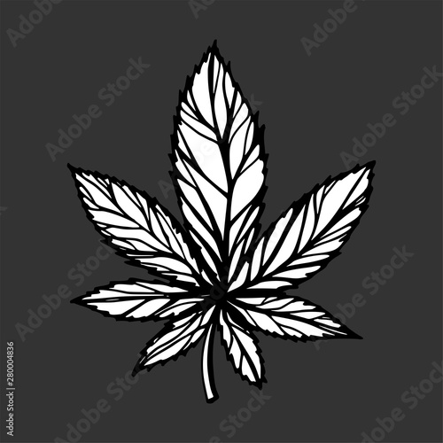 Single Cannabis Leaf. Hand Drawn Sketch Artwork