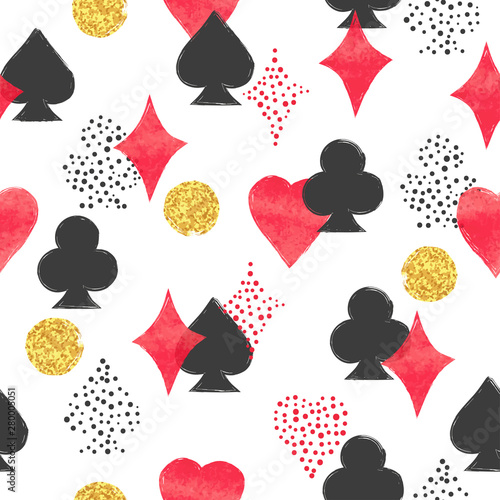 Seamless casino pattern with playing cards suits.