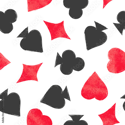 Seamless pattern with playing cards suits. Casino background.