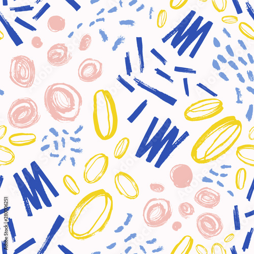 Creative seamless pattern with colorful daub, scribble, stains and blotches o...