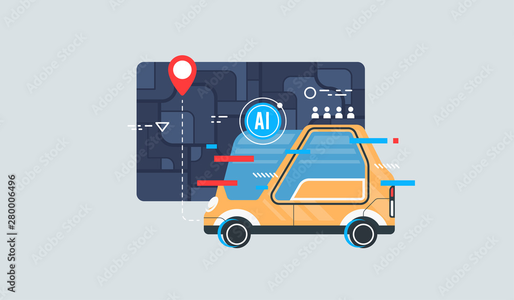Driverless car conceptual illustration. Vector icon. Driverless car conceptual illustration. Vector icon.