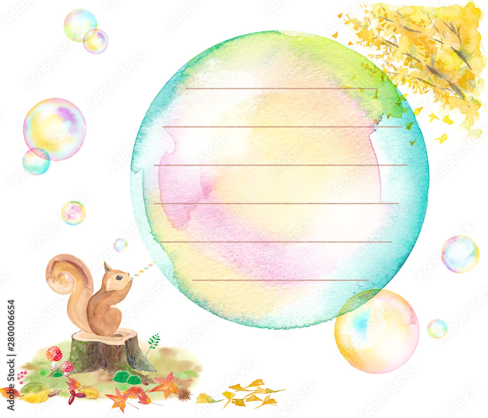 シャボン玉を吹くリスと紅葉のメッセージカード 秋 Stock イラスト Adobe Stock シャボン玉を吹くリスと紅葉のメッセージカード 秋 Stock イラスト Adobe Stock