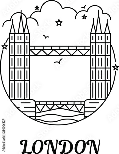Tower Bridge in London, United Kingdom. Famous building. Tourist landmarks. Flat design, trendy style. Vector, white background isolated. Travel London poster with national architectural attractions. 
