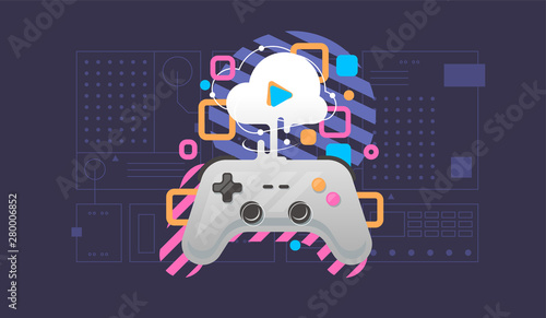 Cloud gaming concept. Gamepad connected to the cloud. Flat style.