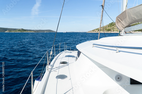 Catamaran sailing at sea in Croatia, Europe