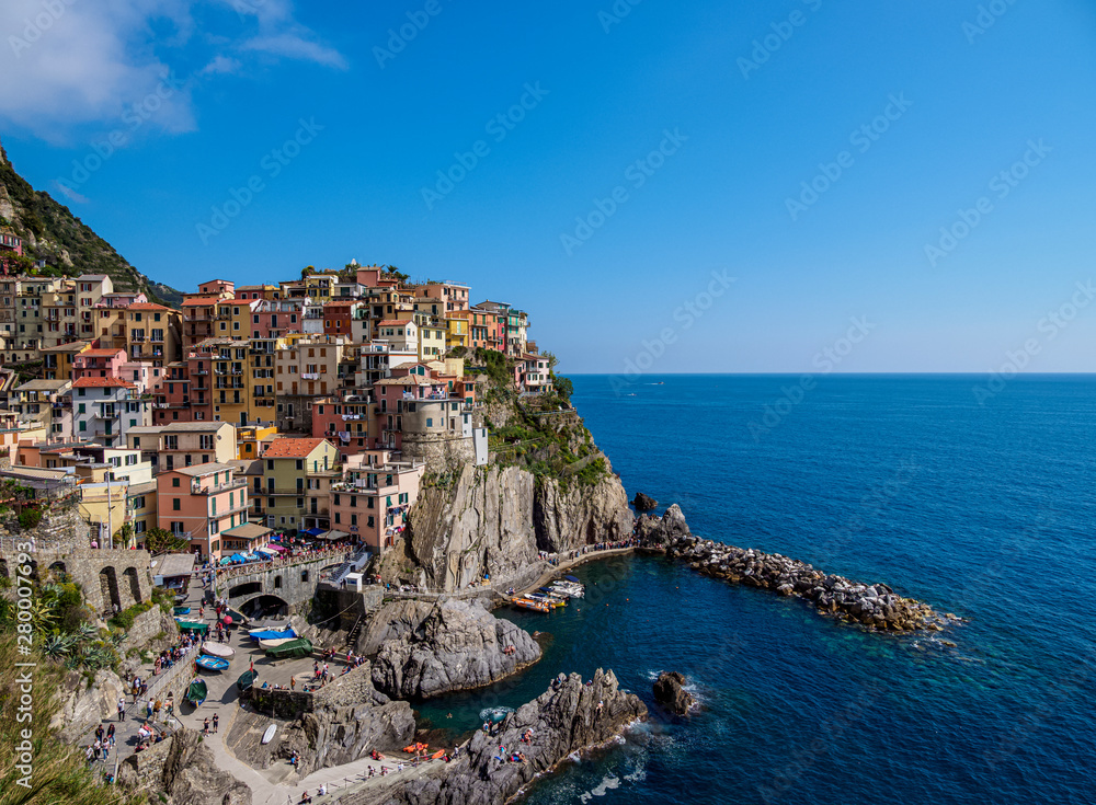 Manarola Village, elevated view, Cinque Terre, UNESCO World Heritage Site, Liguria, Italy