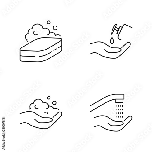 Hand hygiene, hands washing vector icons outline style