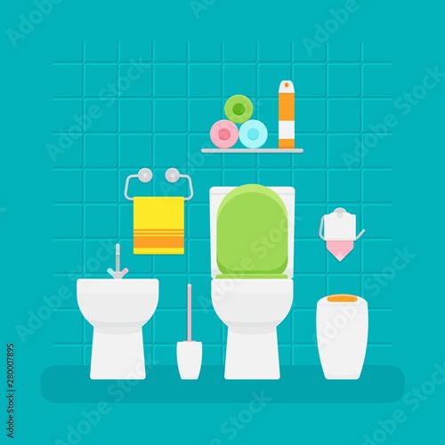 Ceramic toilet interior. Vector illustration in flat style