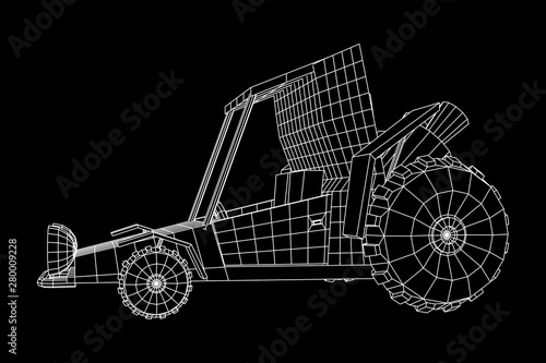 Off road dune buggy car. Terrain vehicle. Outdoor car racing, extreme sport oncept. Wireframe low poly mesh vector illustration