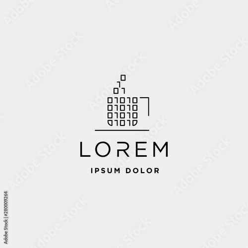 internet cafe logo design vector binary code icon