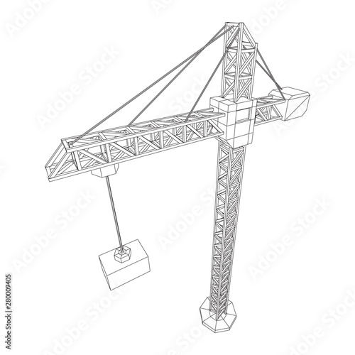 Tower construction building crane. Wireframe low poly mesh vector illustration