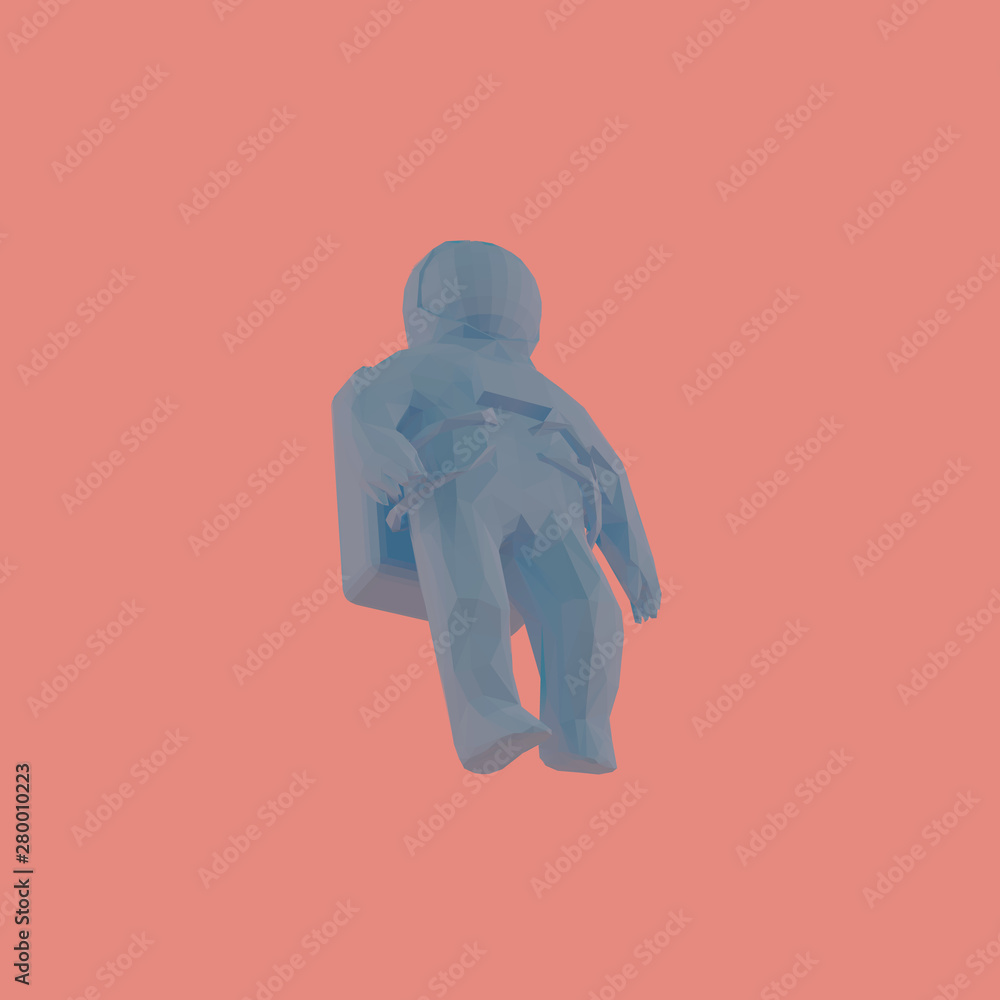 Blue Astronaut on Red Background. Low Poly Vector 3D Rendering Blue Astronaut on Red Background. Low Poly Vector 3D Rendering