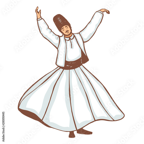 Dervish Whirling in Dance in Hand-Drawn Style