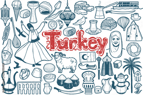 Isolated Turkish Symbols in Hand Drawn Style