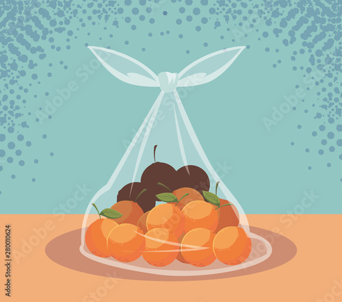 fresh oranges fruits in bag plastic