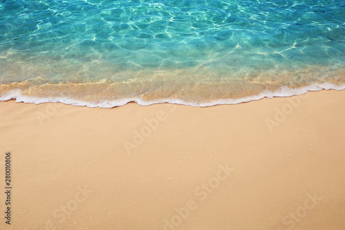 Fototapeta Naklejka Na Ścianę i Meble -  Soft blue ocean wave or clear sea on clean sandy beach summer concept