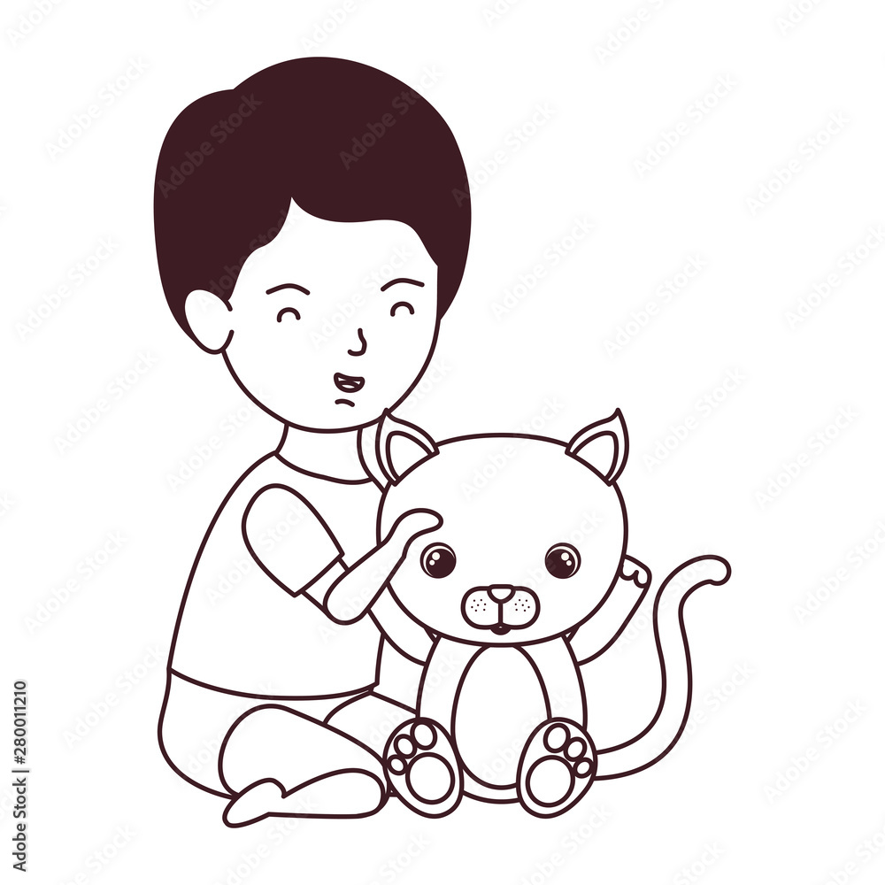 silhouette of little kid playing with lovely kitten silhouette of little kid playing with lovely kitten