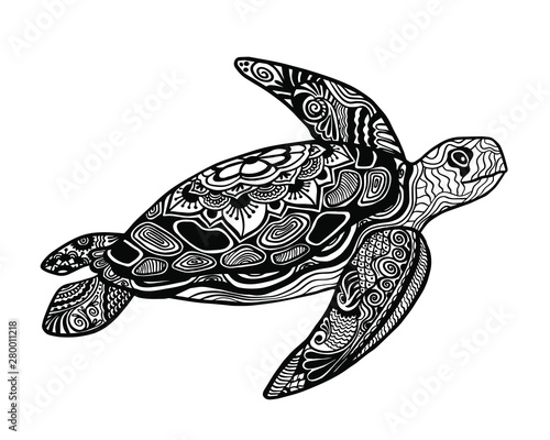 Scoop with a pattern in black color on a white background. Vintage turtle