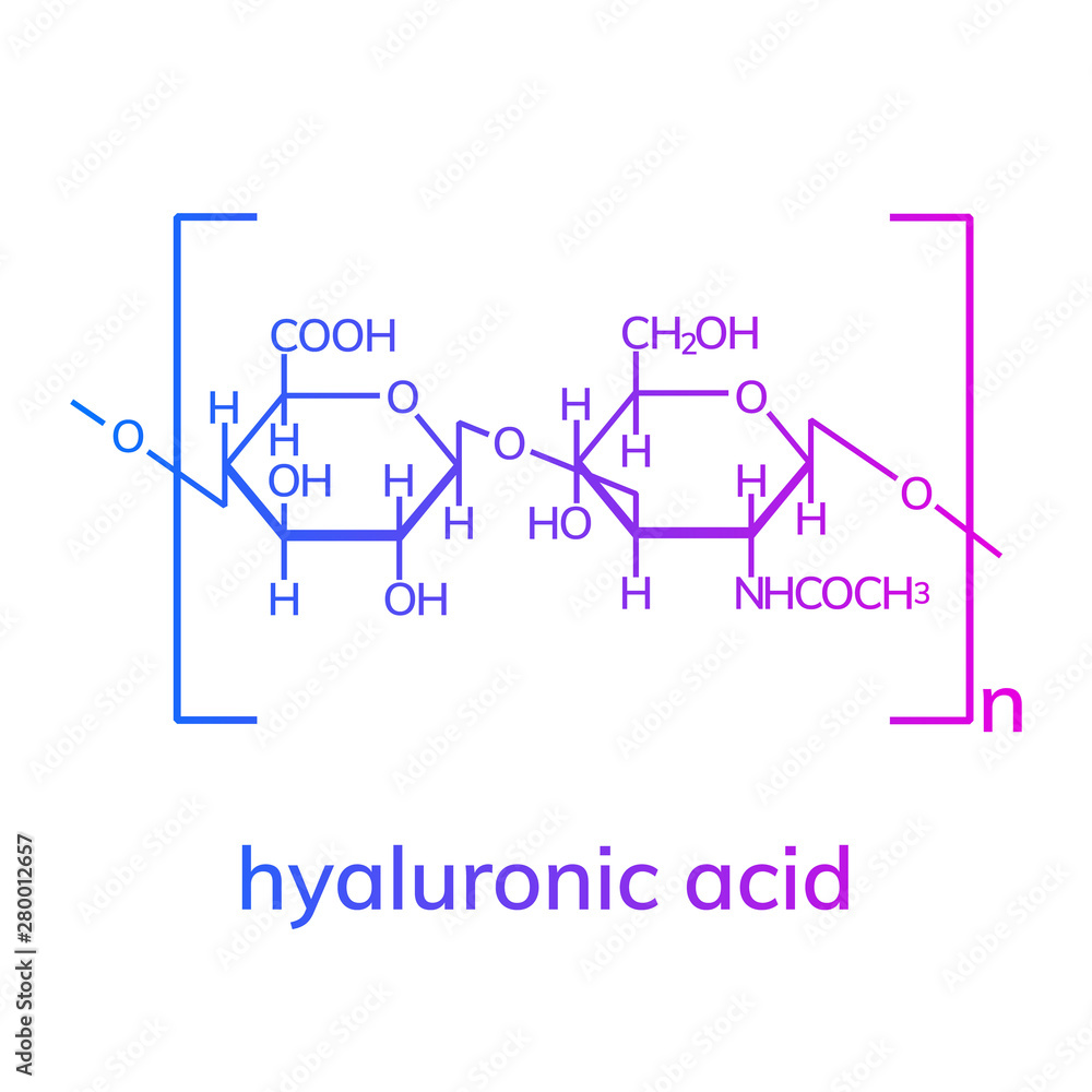 Hyaluronic acid chemical formula on white background