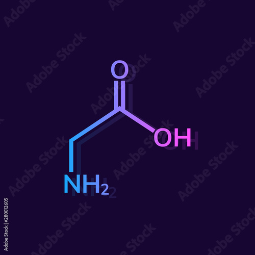 Glycine chemical formula on dark background