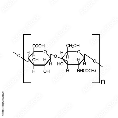 Hyaluronic acid chemical formula on white background