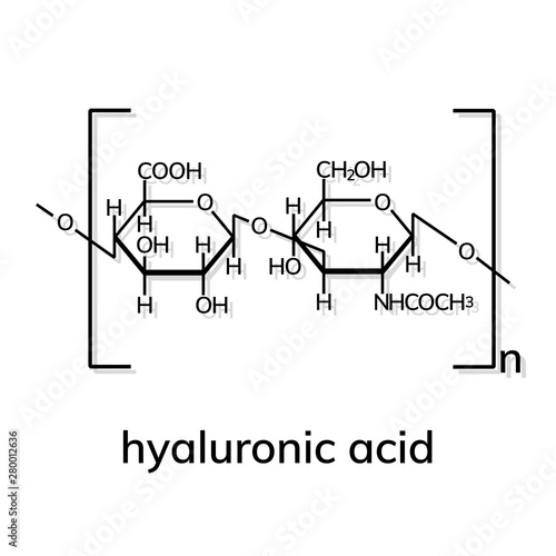 Hyaluronic acid chemical formula on white background