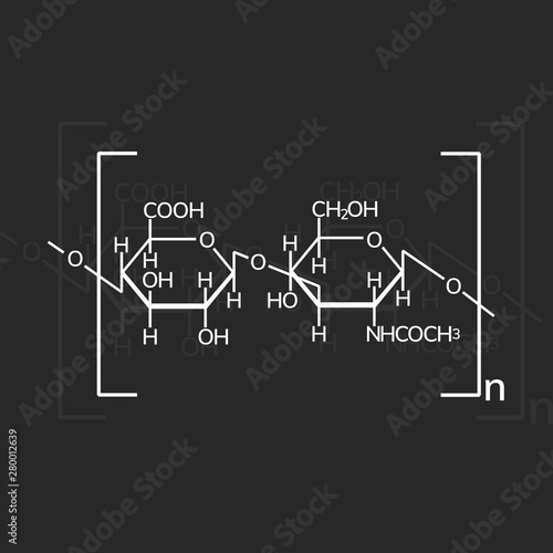Hyaluronic acid chemical formula on dark background