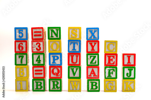 Stacks of colorful Alphabet wooden block for learning