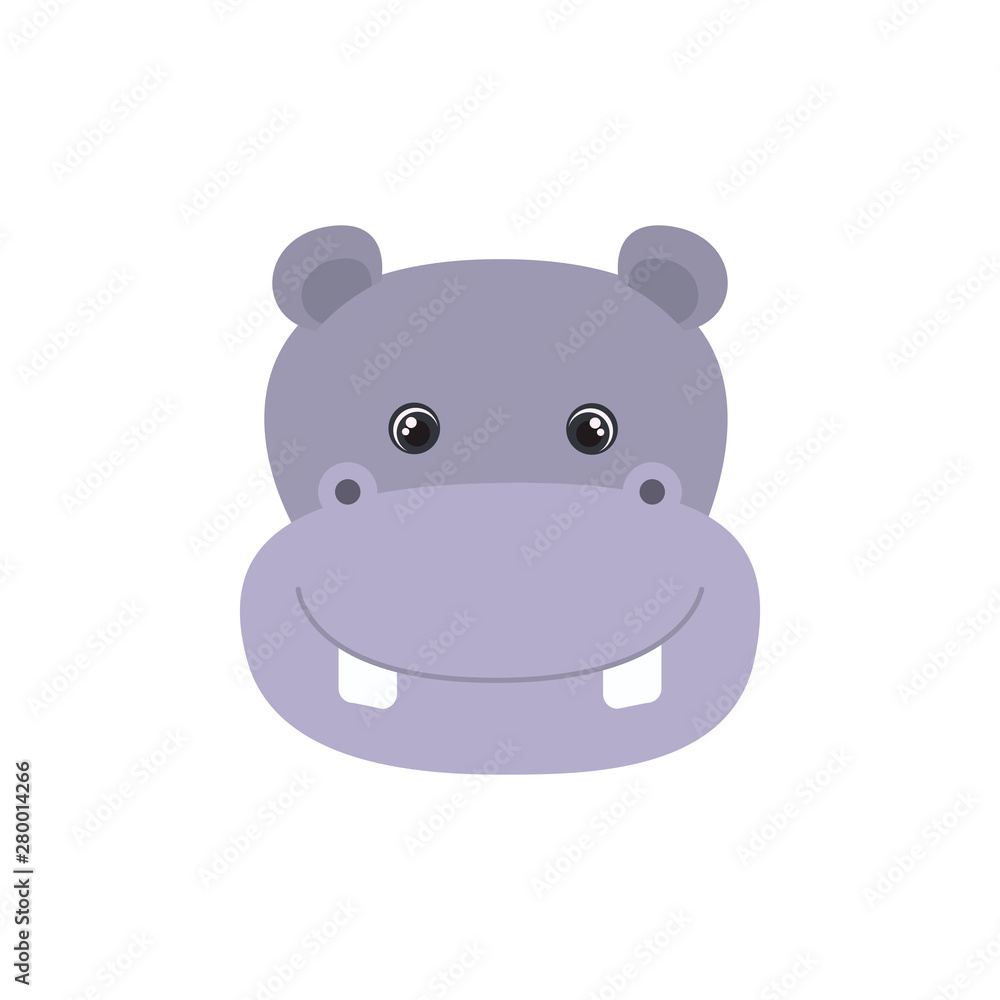 head of hippo for baby card with white background
