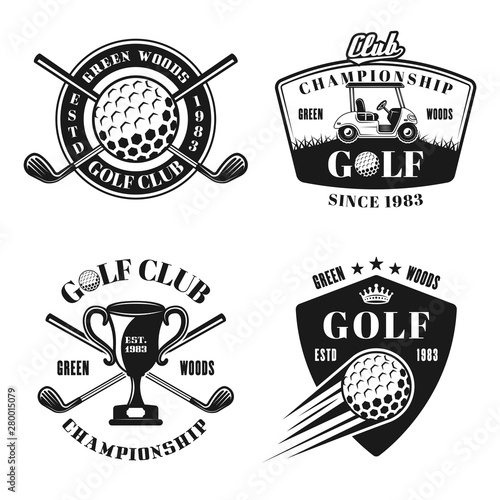 Golf and golfing vector monochrome emblems