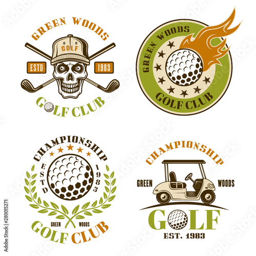 Golf set of four colored vector emblems