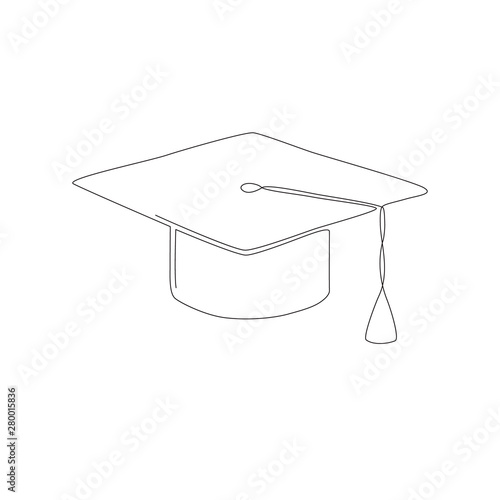 one line illustration of a graduate hat isolated on white.
