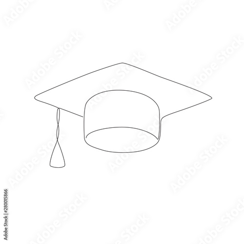 minimal one line illustration of a graduate hat isolated on white.