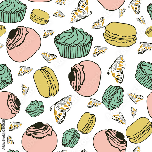 Cakes and butterflies background Vector
