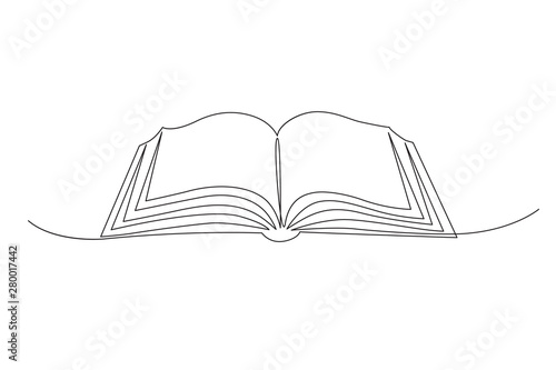 vector illustration of an opened book drawn in one line style.