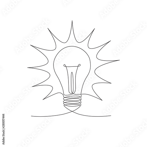 vector illustration of a bulb drawn in one line style.